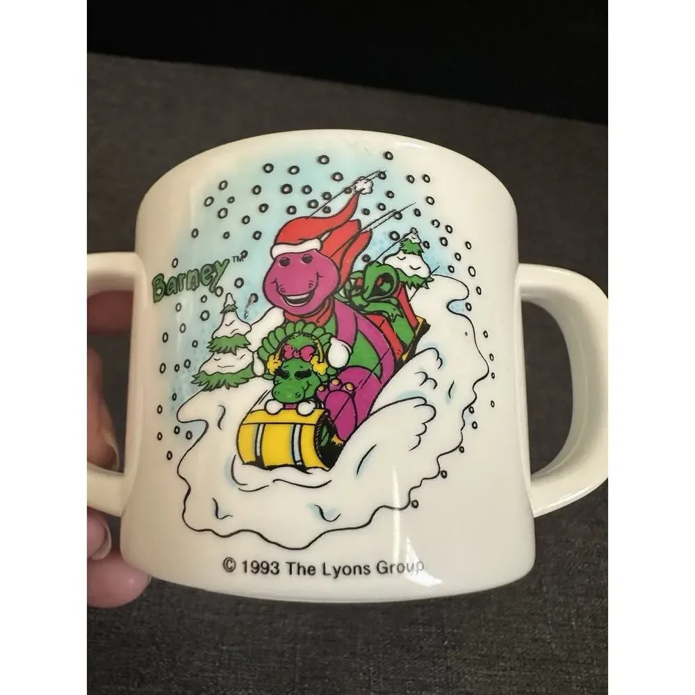 Vintage 1993 Barney Baby Bop Christmas Toddler Cup Double Handle Lyons Group